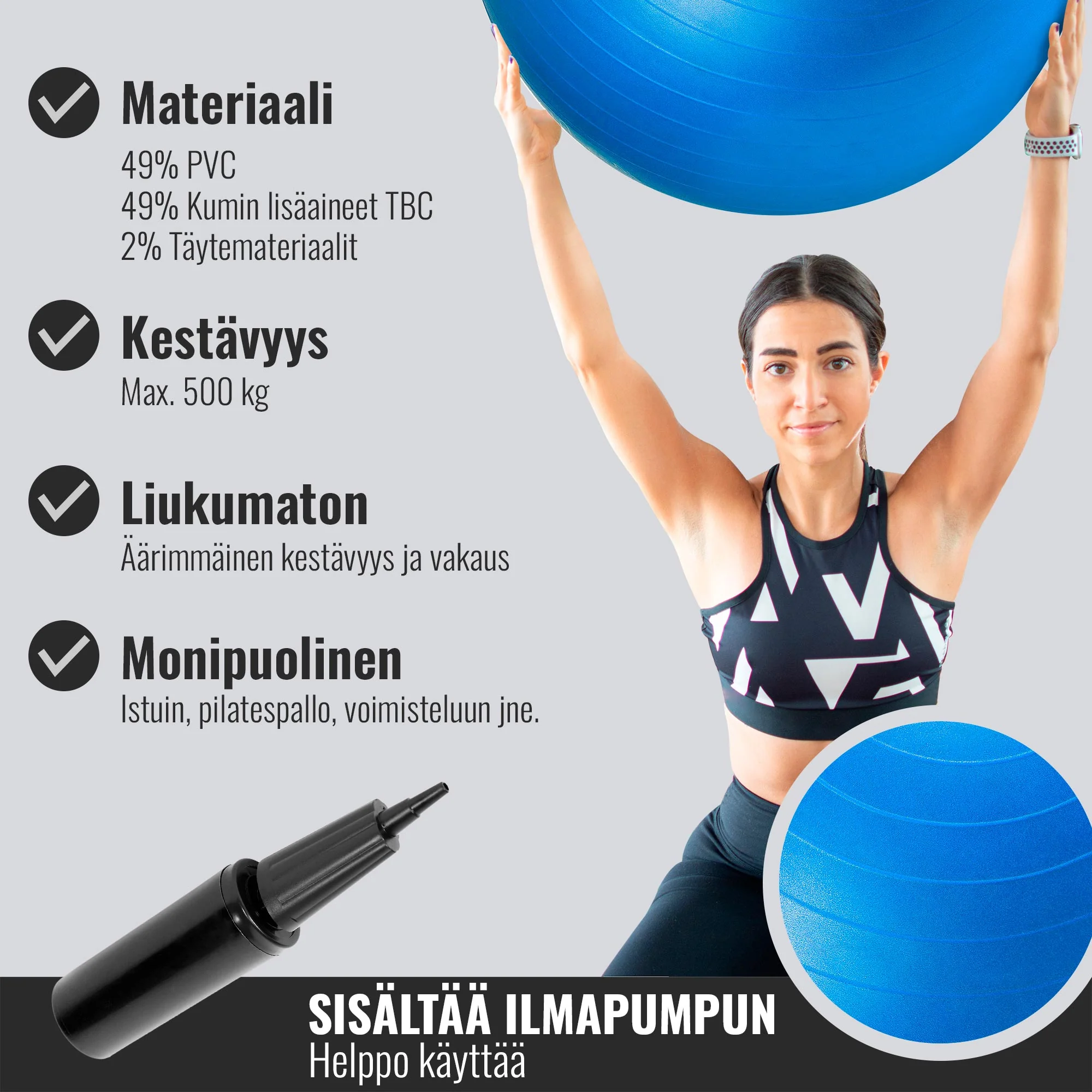 Jumppapallo 75 cm pumpulla - Image 4