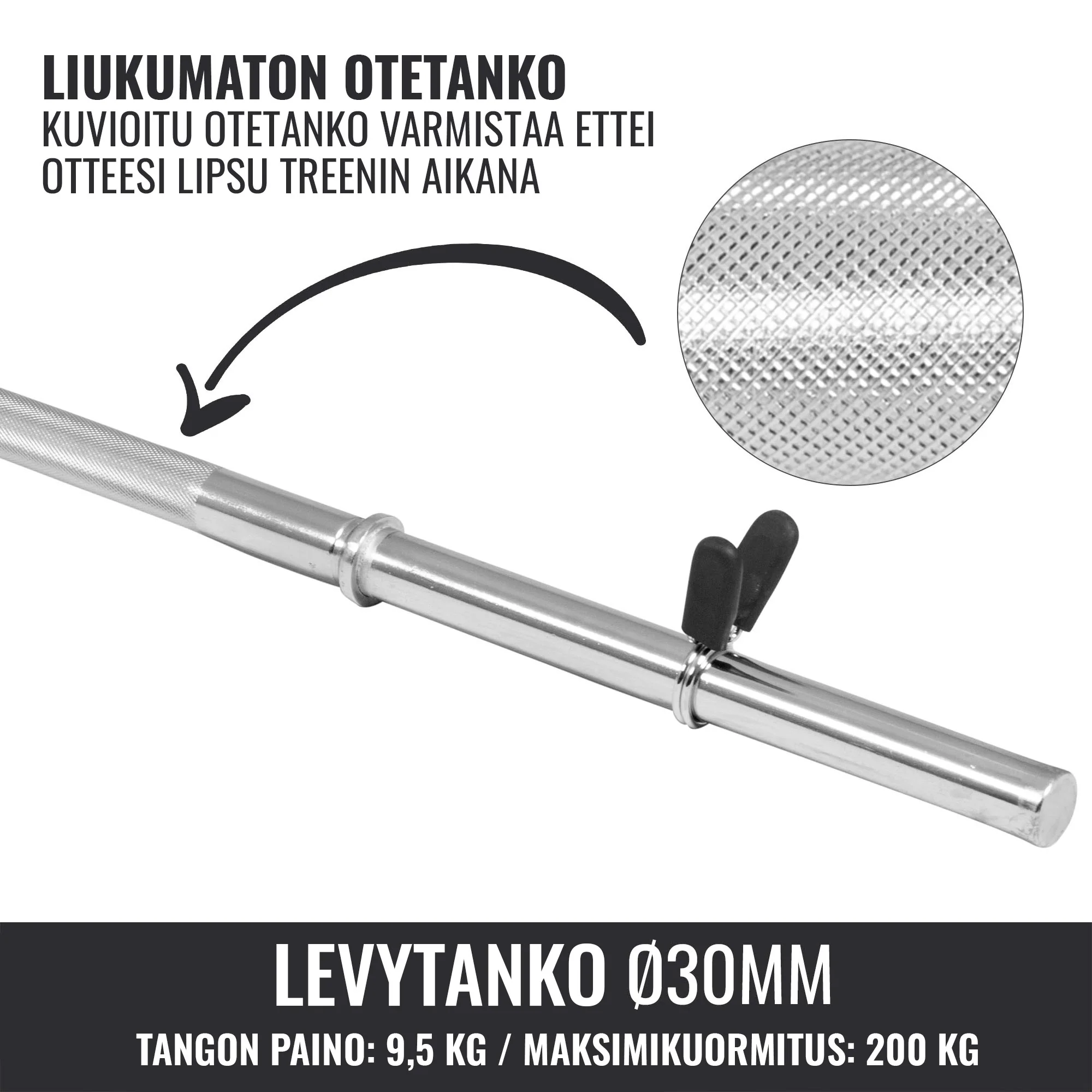 Suora levytanko 150 cm jousilukoilla - Image 8